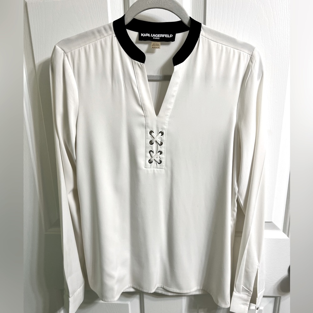 Karl Lagerfeld Paris Black and White Blouse-Size XS